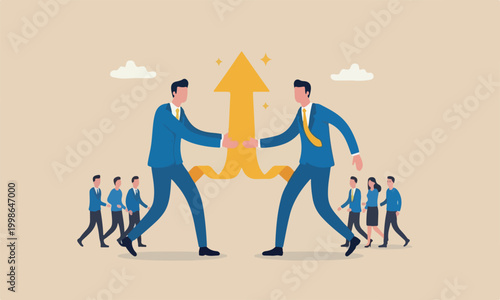 Merger and, pink teams together partnership working together for new opportunity and successful concept, businessmen merging together celebrating and ambitious for bright future