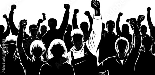 Black Vector Silhouette Concert Crowd Raised Hands Summer Music Festival Audience Stage Entertainment Live Show Isolated White Background