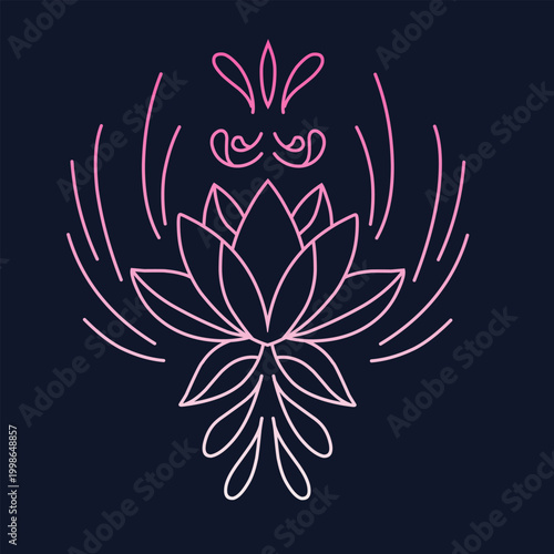 Elegant Pink Gradient Lotus Flower Line Art Graphic Symbol