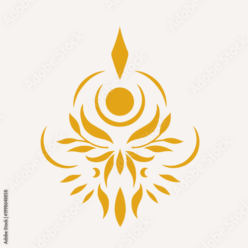 Golden Mystical Celestial Sun and Moon Ornamental Symbol