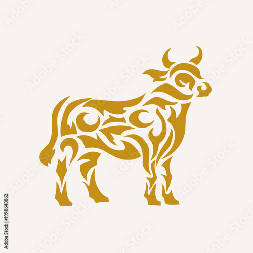 Stylized Gold Tribal Bull Illustration for Lunar New Year