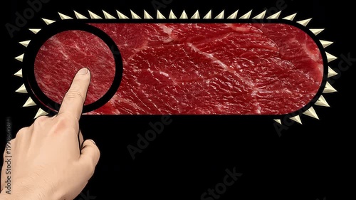 Horror Style Raw Meat UI Toggle Switch, Animated Hand Moving Meat Slider with Spikes, 4K Organic Interface Element with Alpha Channel