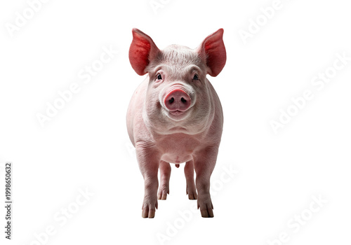 Pink Pig Standing Alert isolated on transparent background. Generative Ai