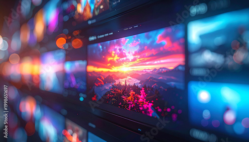 Digital Display: A vibrant display of digital screens showcases a range of captivating visuals, each a portal to a different world, evoking the endless possibilities of technology.