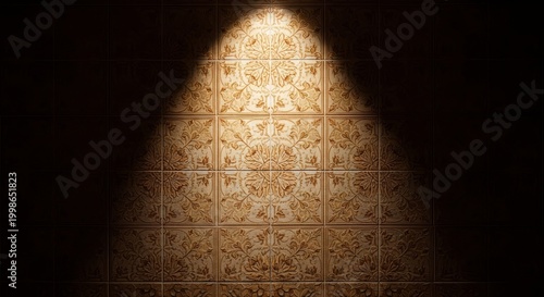 Spotlight on Textured Wall Pattern in Dim Light.