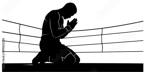 Boxer Kneeling in Prayer Before Fight Silhouette Vector