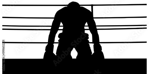 Boxer Kneeling in Prayer Before Fight Silhouette Vector