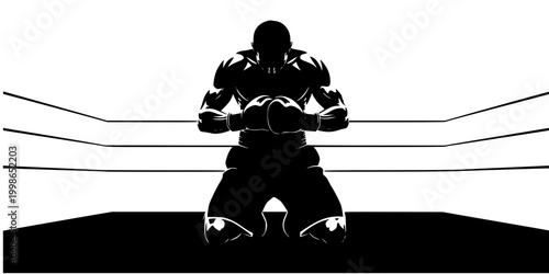 Boxer Kneeling in Prayer Before Fight Silhouette Vector
