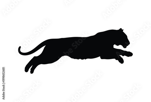 Photos A dynamic black silhouette of a leaping tiger in mid air silhouette