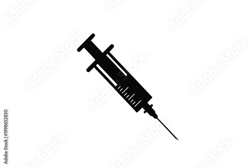 A black syringe depicted against a white background a stark silhouette