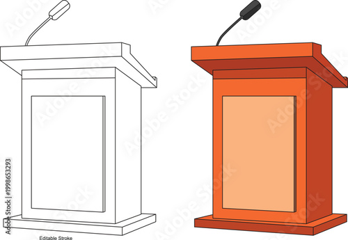 Vector illustration of two podiums with microphones on top