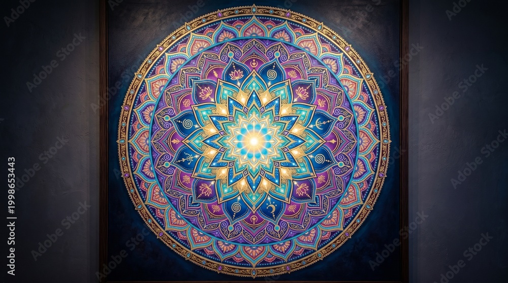 Fototapeta premium Decorative Mandala Art Glowing Center Light Symmetrical Design