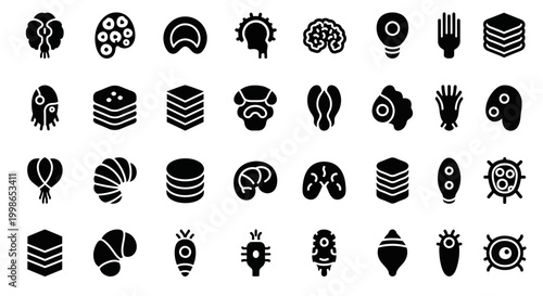 Viral, microorganism, bacteria, germs, icons set, 40 black, white background, microbiology, science, medical