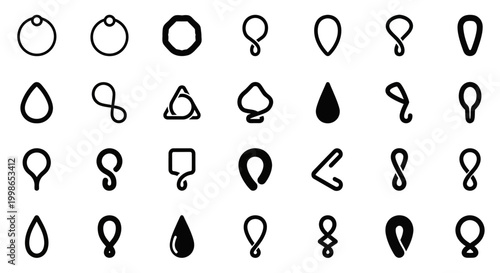 Black drop shape icons, droplet symbols, waterdrop graphics, 25 liquid signs