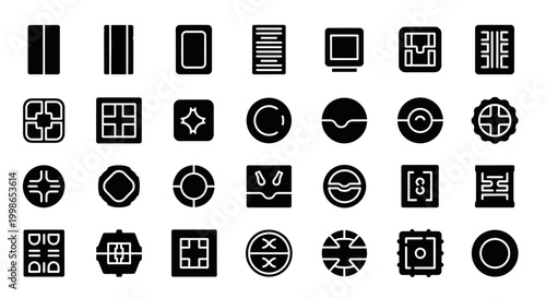 Black, modern interface icons, symbol set, 25 graphic elements, UI design assets