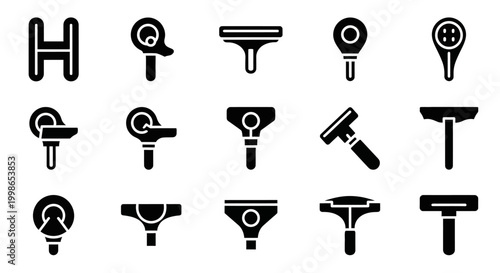 Screwdriver icons, tool symbols, black vector set, 16 graphics