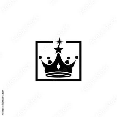 Black and white chess king crown symbol in minimalist framed wall art