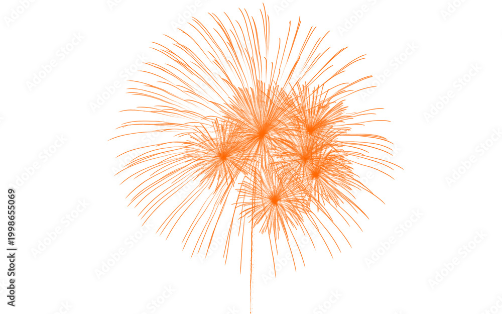 Obraz premium Orange firework burst isolated on white background, vibrant pyrotechnic explosion, festive orange firework display for celebration and holiday design