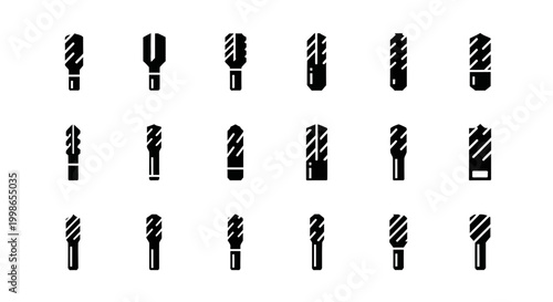 Drill Bit Icons, Black and White Drill Bits, Vector Drill Icons, 16 Drill Bit Symbols