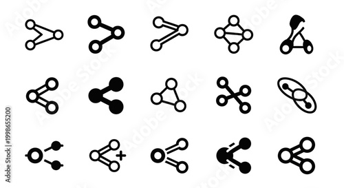 Link, connection, and bond icons, 20 black vector graphics, symbols for network, relationship, and partnership concepts
