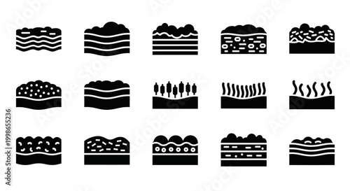 Cake, dessert, pastry icons, black and white, vector graphics, 16 piece set