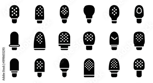 Black light bulb icons, vector set of 20, lightbulb symbols, black and white illustrations, flat design elements