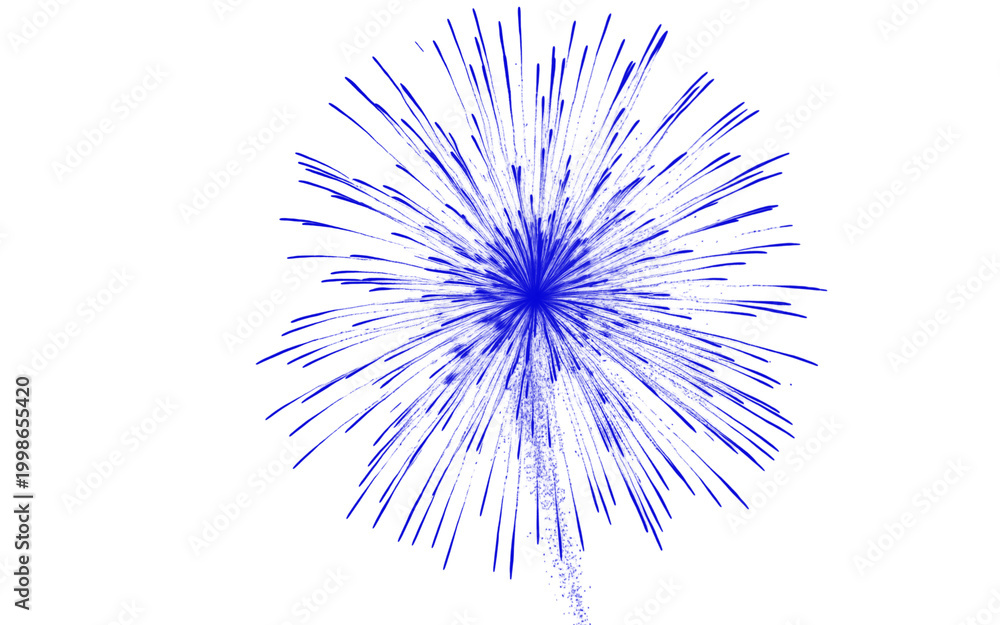 Obraz premium Blue firework explosion illustration, vibrant pyrotechnic burst on white background, festive celebration sparkler effect for holiday design