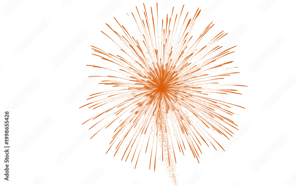 Obraz premium Orange firework burst illustration, vibrant starburst explosion on white background, festive pyrotechnic sparkler element for celebration design