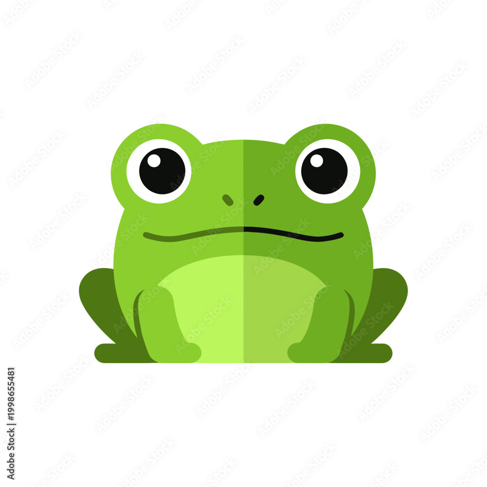 Fototapeta premium Cute Green Frog Illustration - Flat Design with White Background