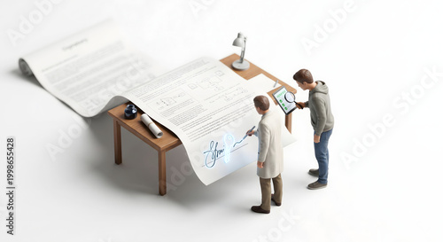 Plakat w ramie 文書の真正性を証明するデジタル署名の仕組みを検証するミニチュア 3Dイラスト 