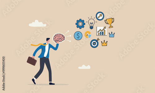 Genius or or learning new skills, brainstorming, knowledge or wisdom, competence or intelligence to improve capability concept, human brain success business management elements