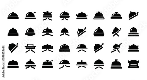 Military helmet, soldier hat, army headgear icons, 32 black vector symbols