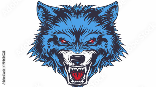 Stylized wolf head illustration with fierce expression and intense gaze