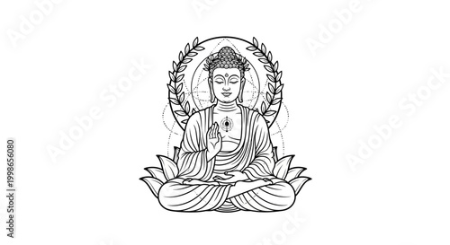 Meditating buddha illustration against white background for design