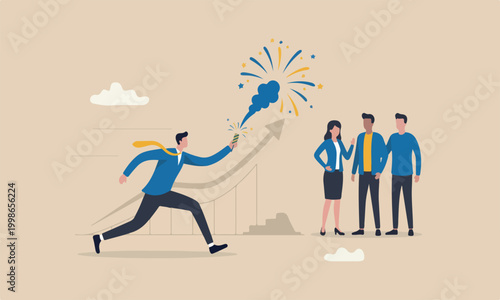 Advan tag innovation for success, leadership concept, businessman prepare start running with ignite firework