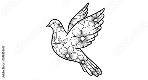 Elegant floral dove illustration against white background for various design projects
