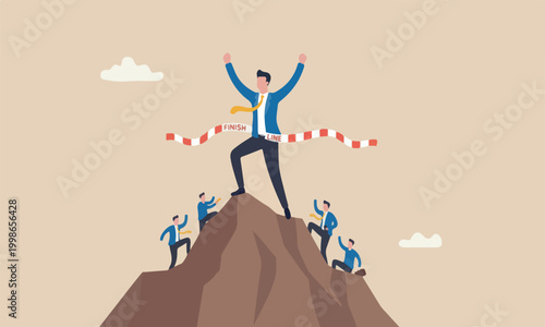 Finish speed strength leader, motivation to win opportunity concept, businessman champion winner finish line