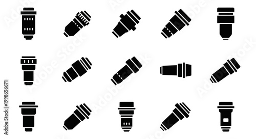 Camera Lens Icons, Black Silhouette Vector Set, Photography Elements, Graphic Design Assets