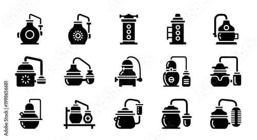 Industrial vacuum cleaner icons, vacuum cleaner symbols, cleaning equipment signs, industrial cleaning tools