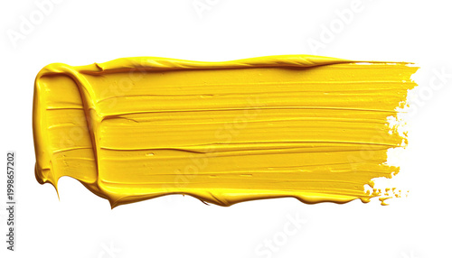 Vibrant thick yellow oil paint brush stroke texture captured in a horizontal swipe effect 