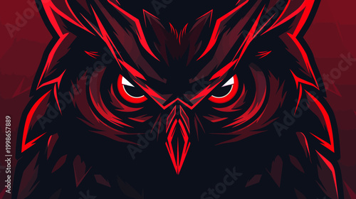 Dramatic owl head vector graphic against a deep red background