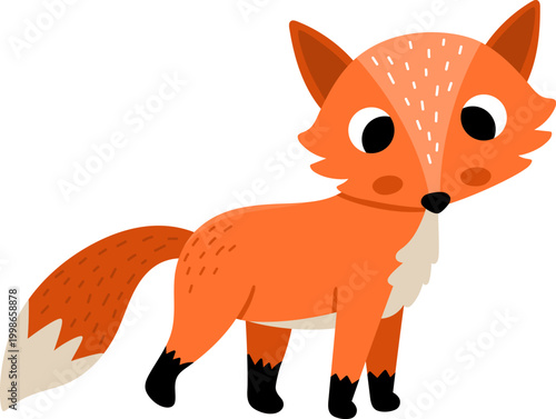 Vector cartoon red fox isolated on white background. Funny animalistic clipart. Cute forest animal icon for kids. Flat woodland element. Woods wildlife illustration