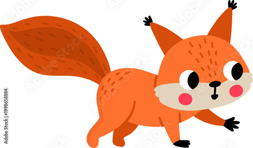 Vector cartoon squirrel isolated on white background. Funny animalistic clipart. Cute forest animal icon for kids. Flat woodland element. Woods wildlife illustration