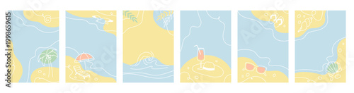 Beach Background Set Abstract Line Art