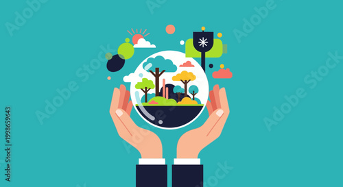 Hands Holding Globe with Forest for Environmental Protection