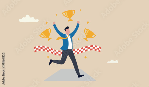 Obraz na płótnie Business winner reaching goal, success celebration, career path glory finish wor