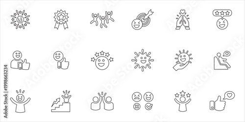 satisfaction icon set. happines, review, rating, feedback, quality and more. simple line vector
