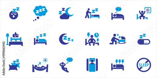 sleep icon set. sleep, bed, rest, night, dream, nap and more. simple colored vector