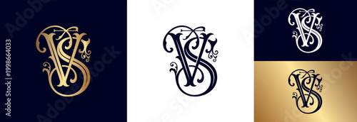 Refined vs monogram initials in vintage style, luxury logo design.