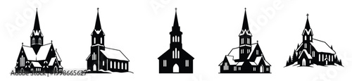 High quality winter church  silhouette vector icon set. christmas isolated icons on white background Vector illustration.